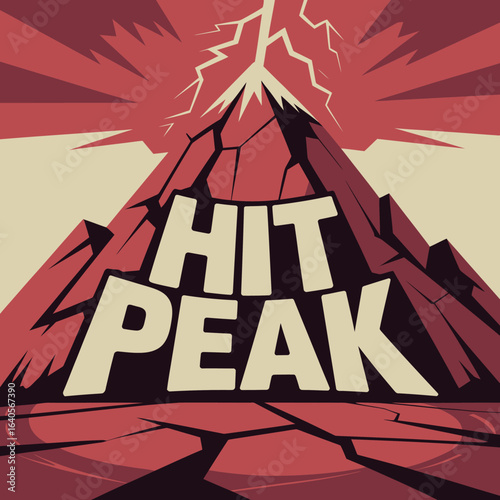 Dramatic mountain peak erupting with lightning strike bold text graphic representing peak achievement or extreme challenge vector