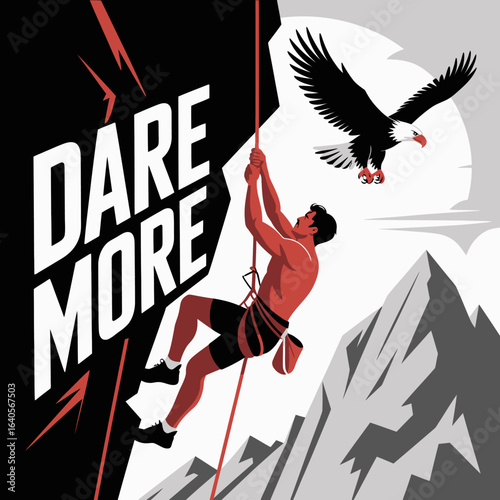 Inspiring motivational poster featuring a climber ascending a rugged mountain with an eagle soaring above symbolizing courage and ambition vector