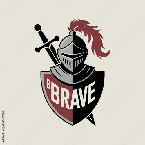 Embrace courage a knight's helmet shield and sword emblem symbolizing bravery strength and chivalry for inspiring designs vector