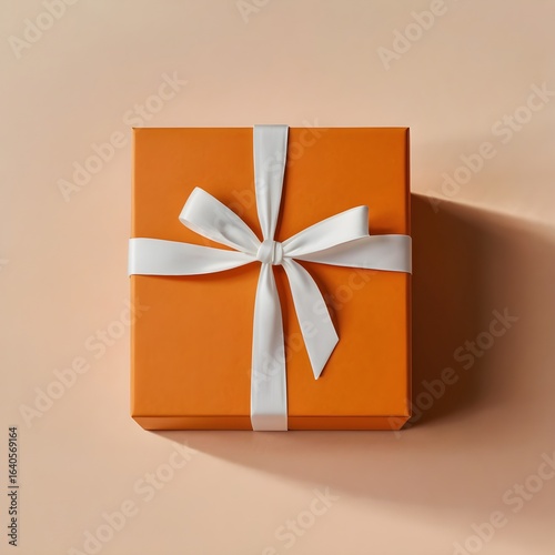 Orange Gift Box Tied with a Crisp White Bow