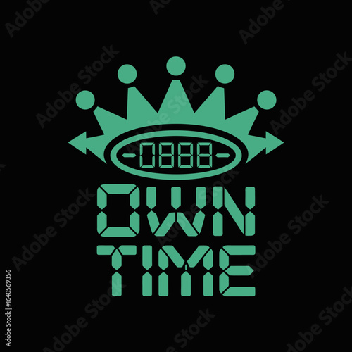 Digital clock crown logo owning time concept glowing neon style graphic design modern bold typography concept vector