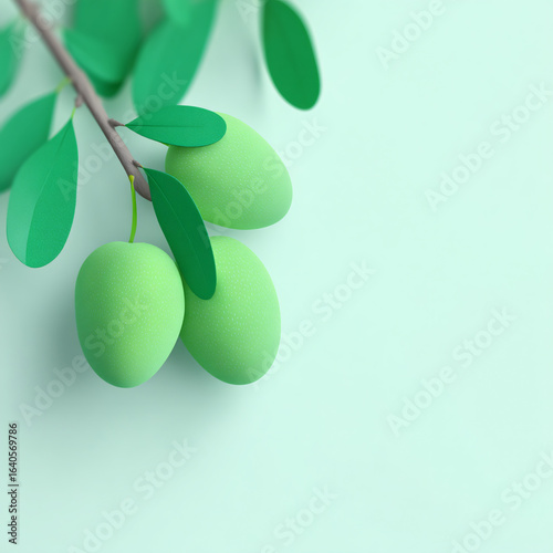 Botanical Illustration Green Leaves Branch Olive Plant Summer Abstract Scribble Design Organic Nature Aesthetic Art Decoration Minimalism Modern Texture Vibrant Shapes Eco-Friendly Colorful Harmony
