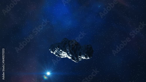 Asteroid or meteor passing by the camera in the space CGI 3D Animation