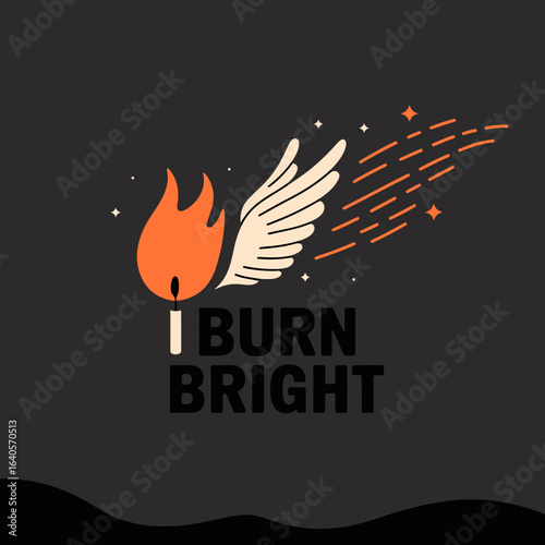 Fiery matchstick with wings ignites sparking trails of light embodying passion motivation and inspirational power as a symbol of hope vector
