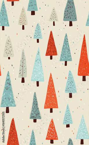 Colorful Patterned Forest Wallpaper Vibrant Artistic Spruce Pine Tree Design Seasonal Background Nature-Inspired Graphic Decorative Wrapping Textured Organic Eco-Friendly Rustic Festive Illustration