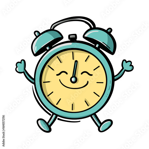 This charming, cartoon-style illustration of a smiling alarm clock character is perfect for websites or blogs about time management, schedules, morning routines, or productivity.

