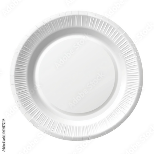 A single clean white paper plate isolated on transparent background for food presentation