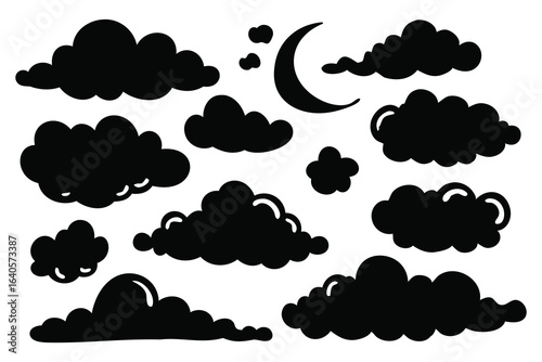 Simple cloud silhouettes set Vector illustration on white background