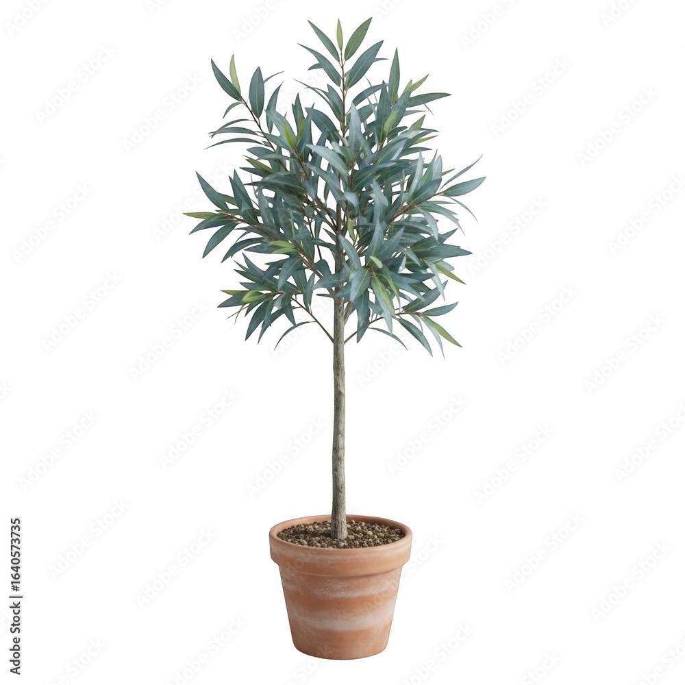 Fototapeta premium Potted eucalyptus tree with delicate green leaves isolated on a transparent background