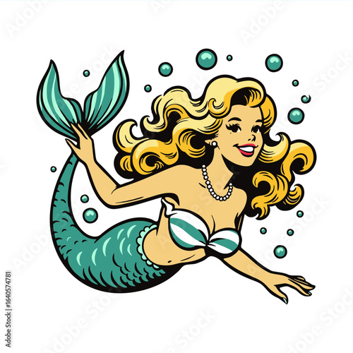 mermaid sirene goddess hand-drawing vector for t-shirt poster etc	
