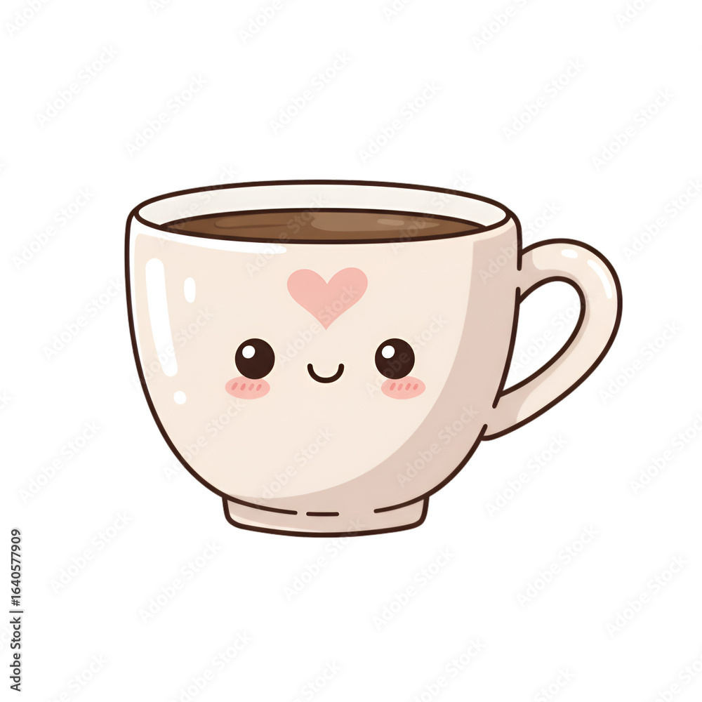 Cute Cartoon Coffee Mug With Pink Heart and Smiling Face Illustration Cute Cartoon Coffee Mug With Pink Heart and Smiling Face Illustration