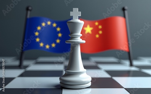European Union or EU and China flag print screen on pawn chess for business economy and alliance trading concept by 3d render. High quality