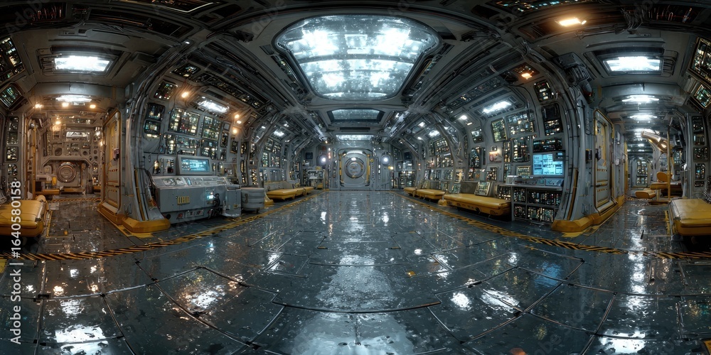 Fototapeta premium Futuristic, metallic interior;?ship's control room