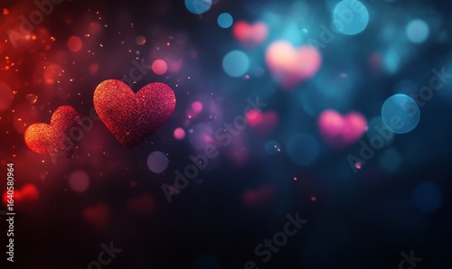 Abstract dark gradient background with heart-shaped bokeh, symbolizing love, warmth, and emotional connection, Generative AI