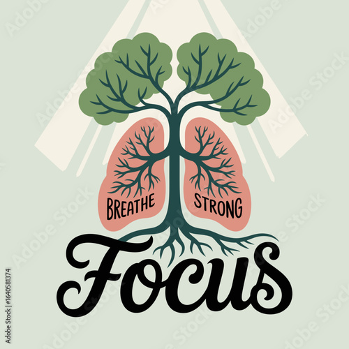 Symbolic tree of life integrated with human lungs inspiring focus and healthy breathing for wellness and mindfulness concepts vector