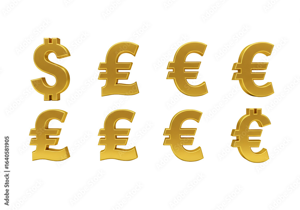 Golden Currency Symbols on Transparent Background Illustration Golden Currency Symbols on Transparent Background Illustration