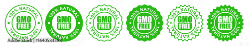 GMO free. Non GMO label set. Healthy organic food concept. No GMO design elements for tags, product packag, food symbol, emblems, stickers. Vector illustration