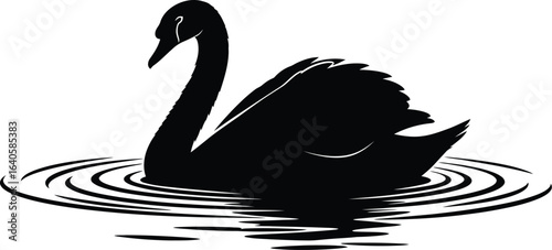 Elegant black swan silhouette gracefully gliding rippled water, a symbol of beauty and nature, creating a captivating and artistic design