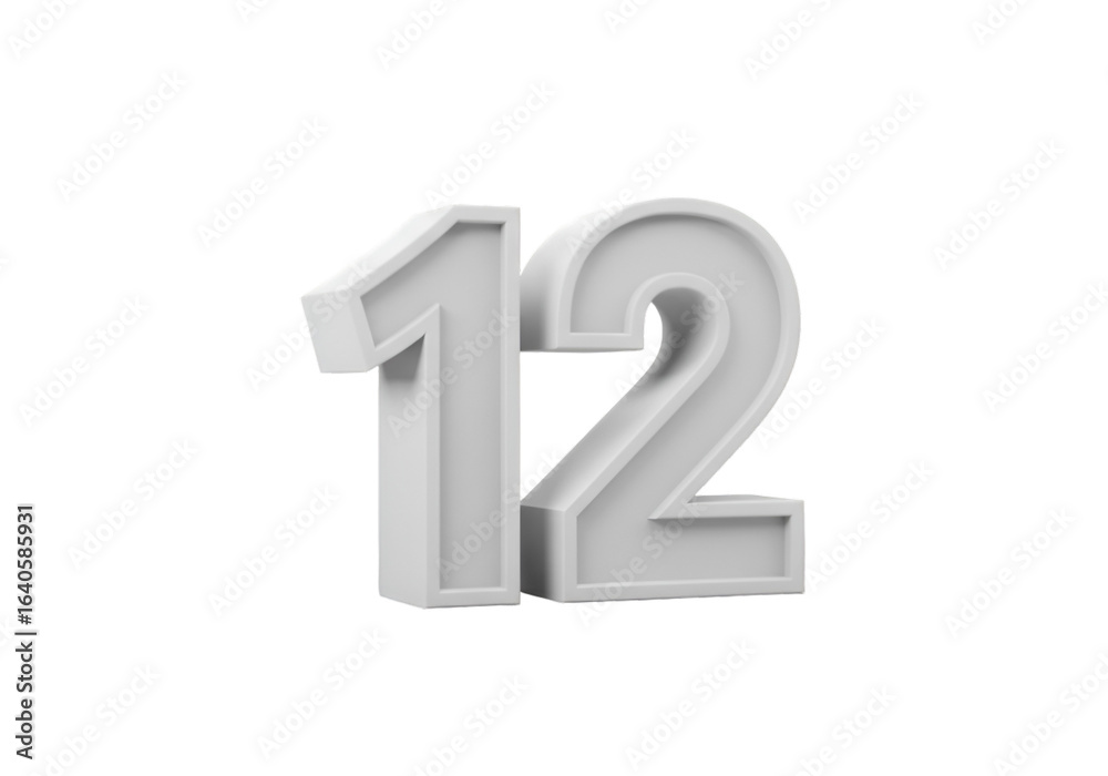Naklejka premium Isolated 3D White Number 12 on Black Background Illustration