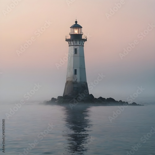 Wallpaper Mural Minimal lighthouse emerging from thick ocean fog, soft pastel dawn colors, moody atmosphere, no people,Generative Ai
 Torontodigital.ca