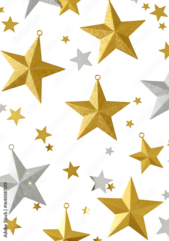 Isolated Gold And Silver Star Decorations On Black Background Illustration