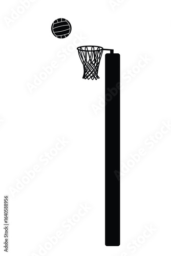 Netball hoop and ball silhouette vector illustration