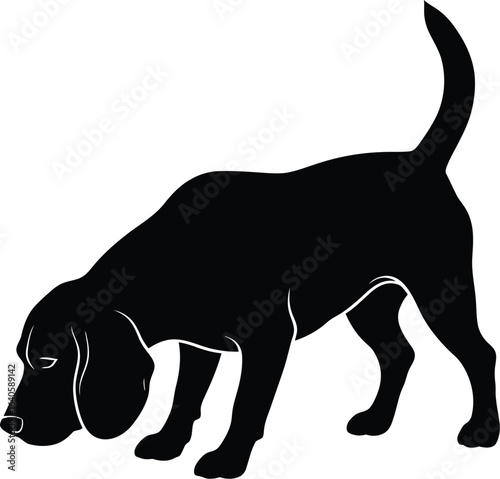 A black silhouette of a dog sniffing the ground, a loyal and alert companion