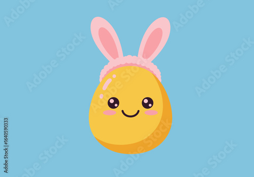Cute Easter Egg with Bunny Ears on Blue Background Adorable Holiday Illustration