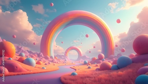 Giant Rainbow Arches Dominate a Surreal Fantasy World