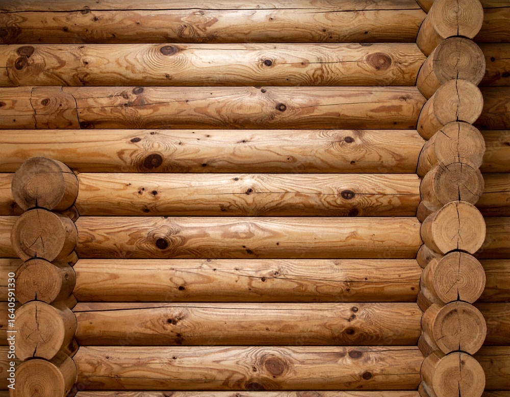 Close-up of stacked wooden logs with natural rings and cracks, showing warm brown tones and rustic texture Close-up of stacked wooden logs with natural rings and cracks, showing warm brown tones and rustic texture