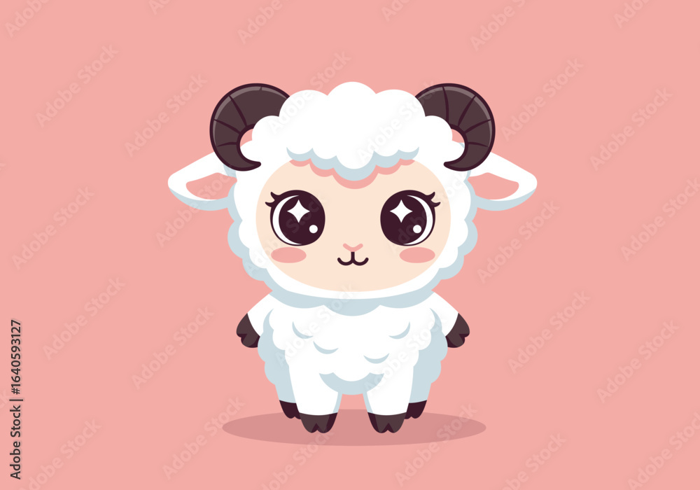 Adorable kawaii sheep with big sparkling eyes. A charming cartoon lamb illustration on a pink background. Adorable kawaii sheep with big sparkling eyes. A charming cartoon lamb illustration on a pink background.