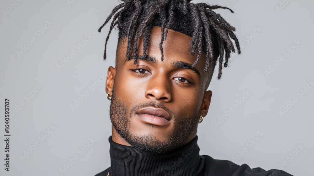 Obraz premium Stylish male model with dreadlocks wearing turtleneck, exuding confidence and charm