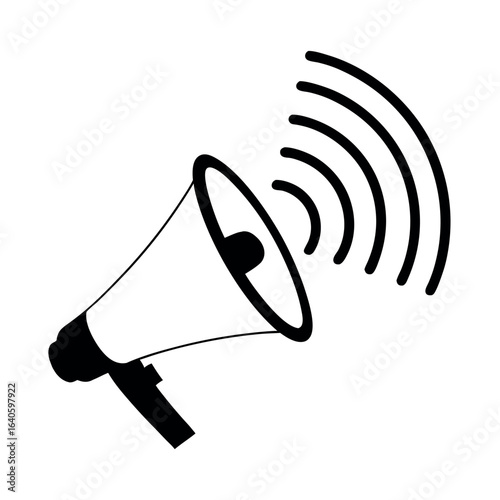 Megaphone silhouette vector graphic. Megaphone black signal icon. Flat design style illustration. Communication, warning, online connection.