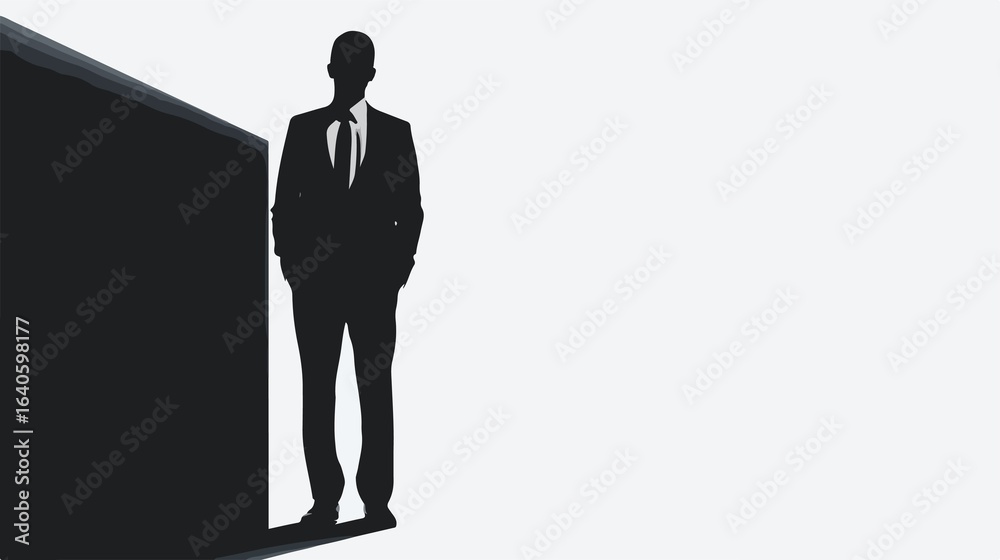 Obraz premium Confident businessman ready for success, silhouette in a modern business setting, elegant