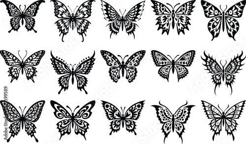 "Intricate Black Butterfly Silhouettes Collection" Vector Bundle