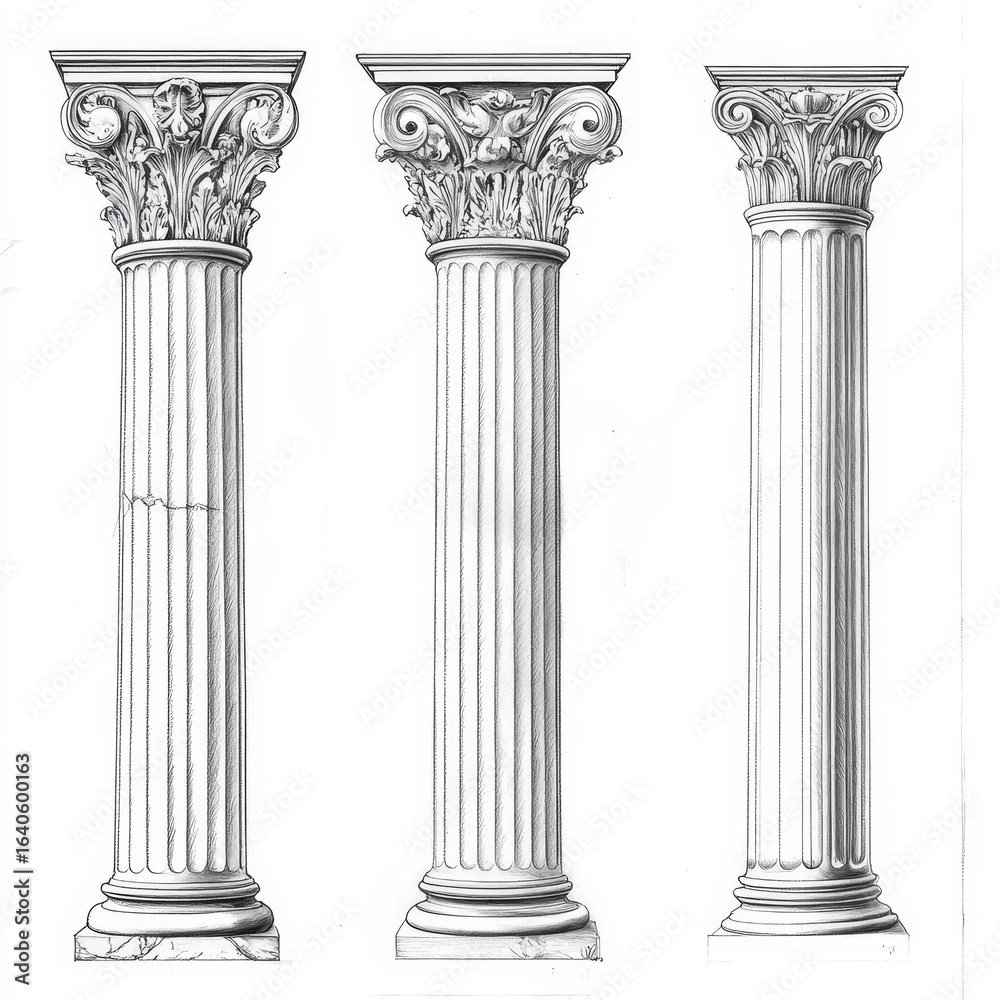 Obraz premium Old-fashioned white pillar drawings. 