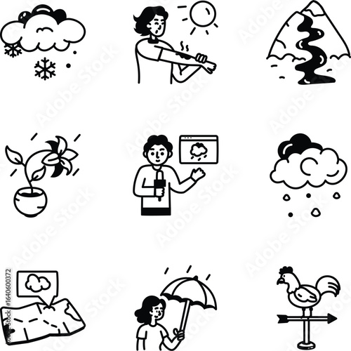 Pack of Weather Disaster Doodle Style Icons 
