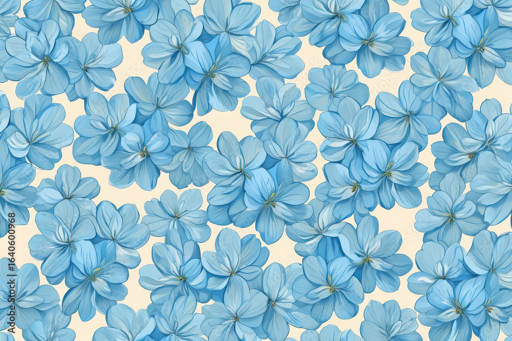 Fototapeta premium Closeup macro view of delicate light blue flowers forming a repeating floral pattern, creating a soft and beautiful natural background