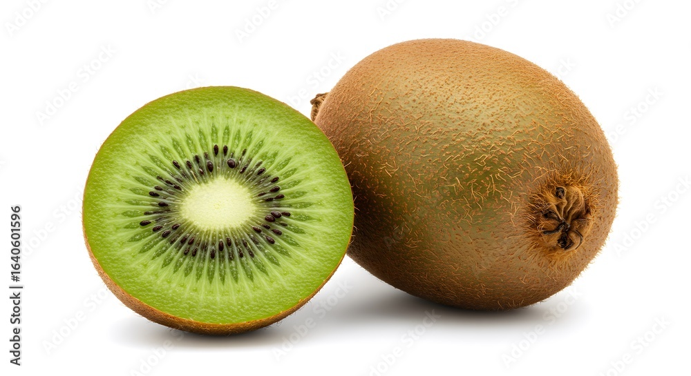 Fototapeta premium Kiwi fruit and half cut on white background