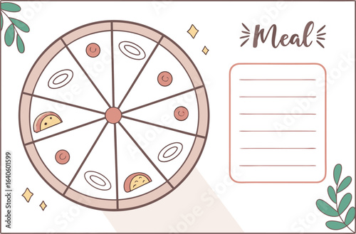 Cute meal planner with pizza wheel and to do list for organized eating habits and delicious food choices