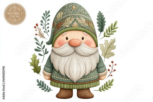Wallpaper Mural Charming Cartoon Gnome in Green Sweater with Floral Frame Torontodigital.ca