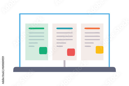 Kanban board with color coded tasks and sticky notes