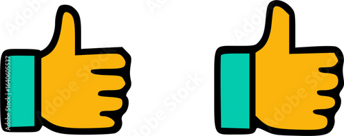 Two stylized thumbs-up hand gestures, like icons, showing approval and positivity on a white background.