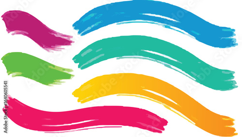 Colorful brush strokes in various hues including pink green blue and yellow on a white background art design