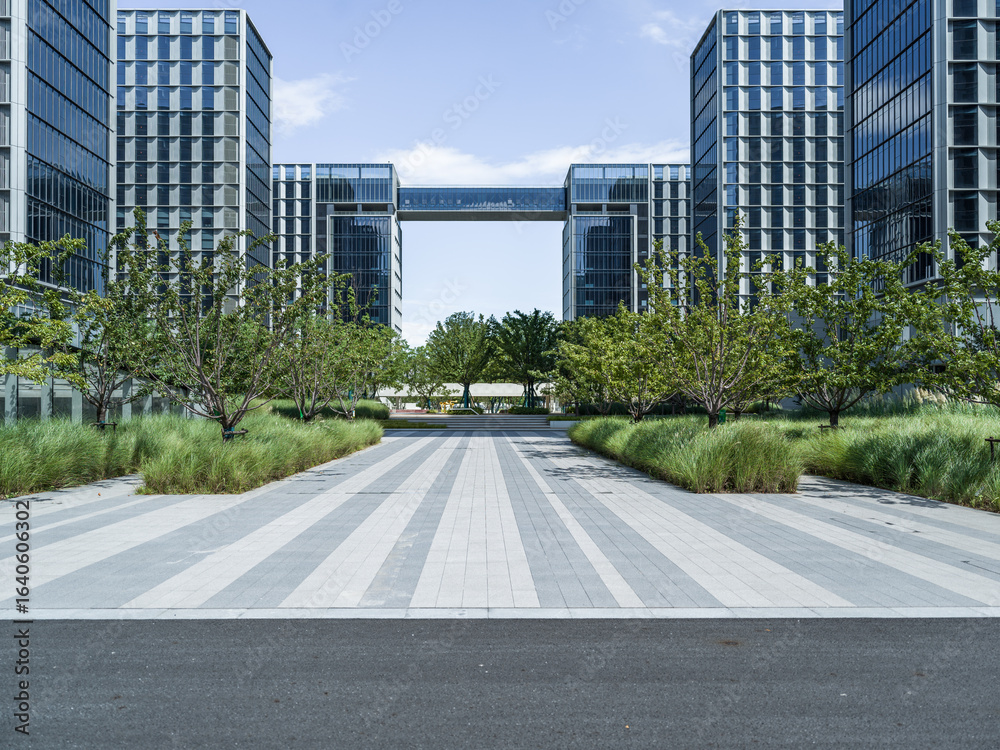 Obraz premium brick floor with modern office building