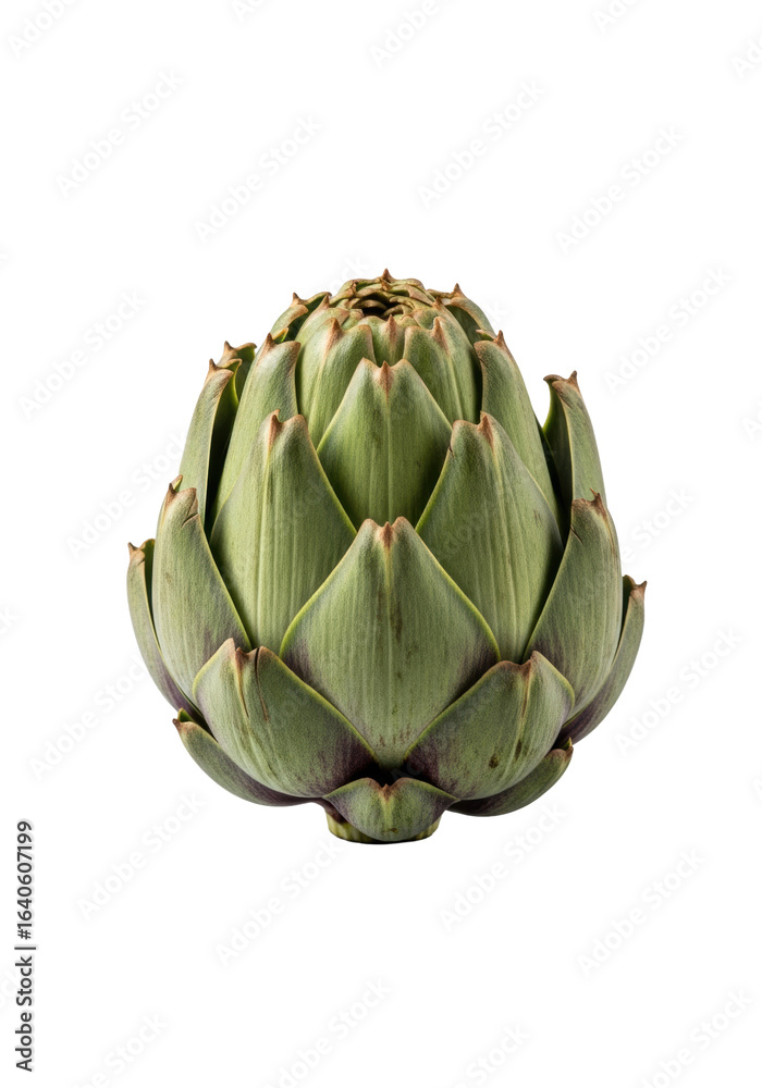 Obraz premium Mature artichoke with browning outer leaves and fresh green inner leaves, isolated on a transparent background with soft studio light, a precise objective study of natural decay