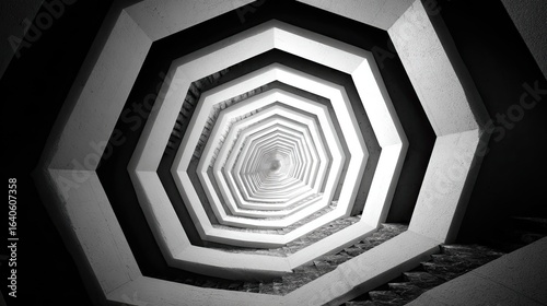 Fototapeta Naklejka Na Ścianę i Meble -  Abstract monochrome tunnel, hexagonal patterns