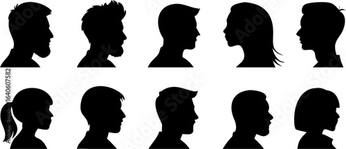 Diverse man and woman silhouette profile icon collection