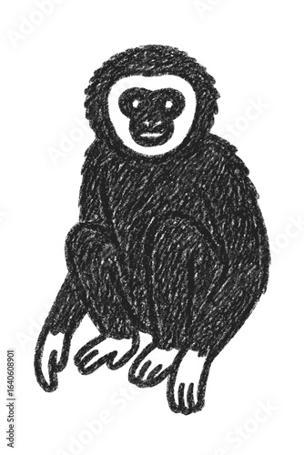 Black gibbon illustration sitting with hands on knees  