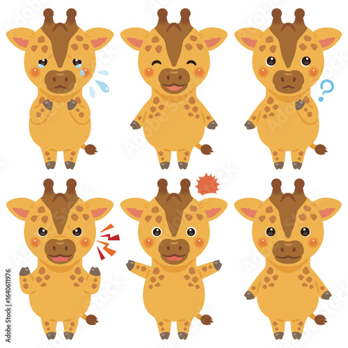 キリンのキャラクターイラスト　表情セット